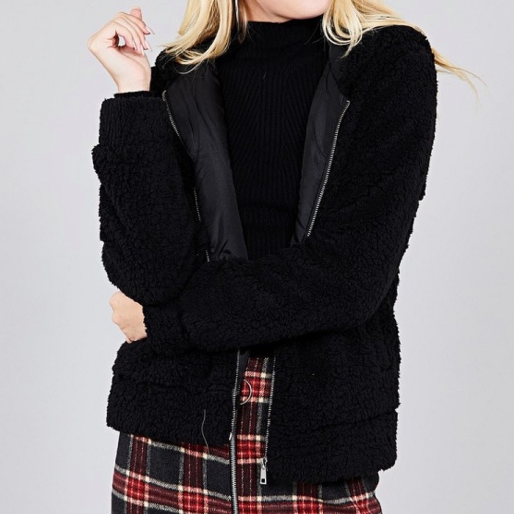 Cozy soft teddy fur hoodie faux fur zip-up jacket - Picture 2 of 5